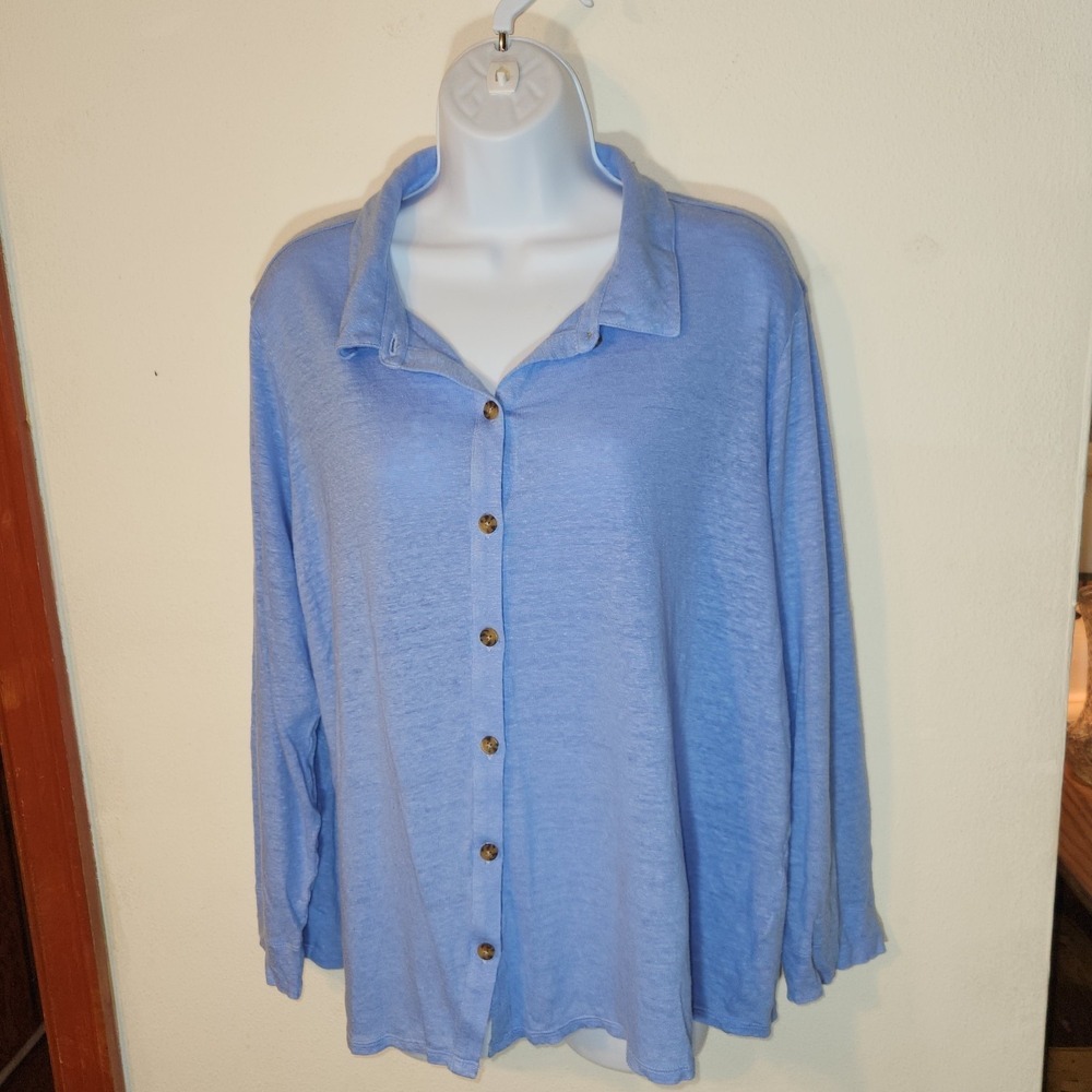 J Jill 100% Linen Periwinkle Blue Cardigan Sweater XL Slub Knit Long Sleeve